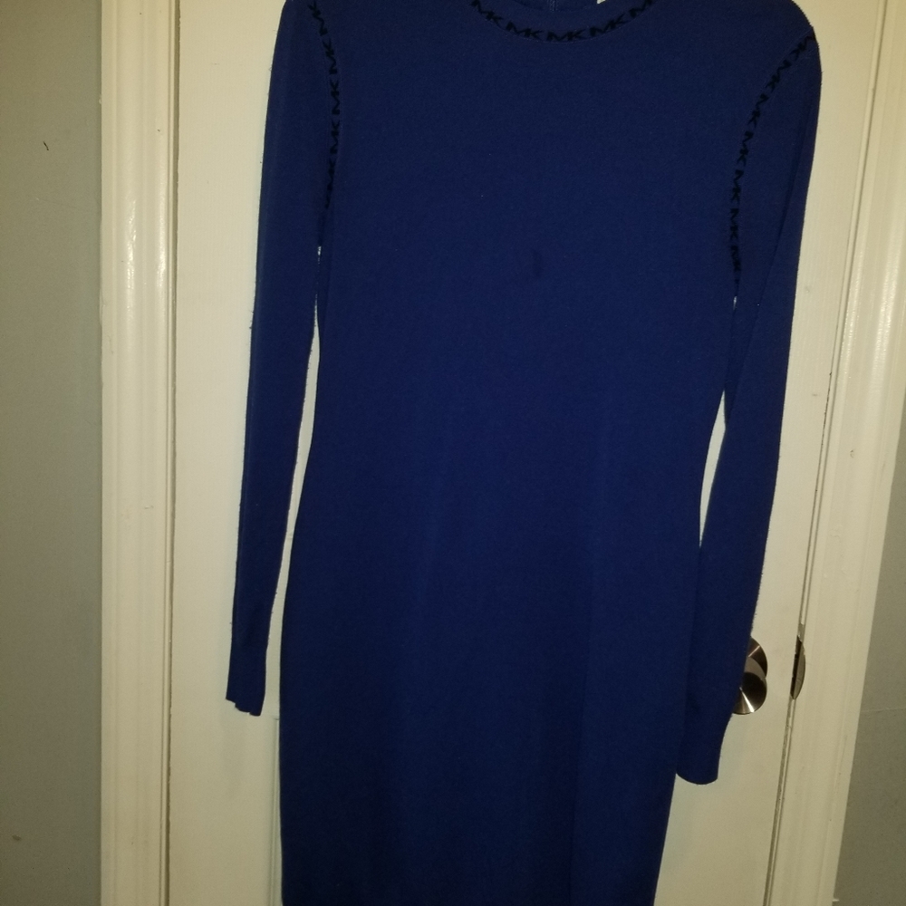 Michael Kors blue long sleeve dress with black MK accents - Picture 6 of 9